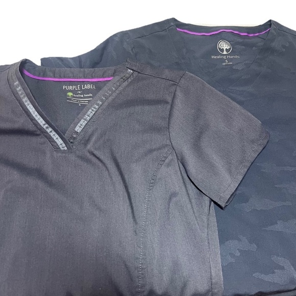 Lot of 2 Healing Hands Purple Label Yoga Grey Scrub Top Women’s Sz S Joy /Jasmin - Picture 3 of 13